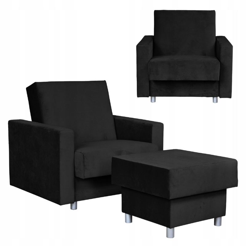 Fotel do salonu rozkładany z podnóżkiem pojemnikiem Family Meble Alicja czarna 1szt