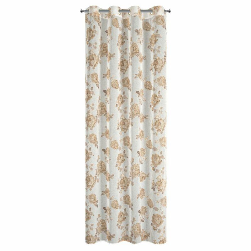 Zasłona Mela EUROFIRANY 140X250 Cm Beżowe Kwiaty Przelotki 1szt.