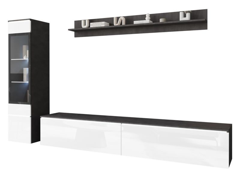 Meblościanka MIRJAN 24 Vera I z oświetleniem LED matera/biały połysk 1 kpl.