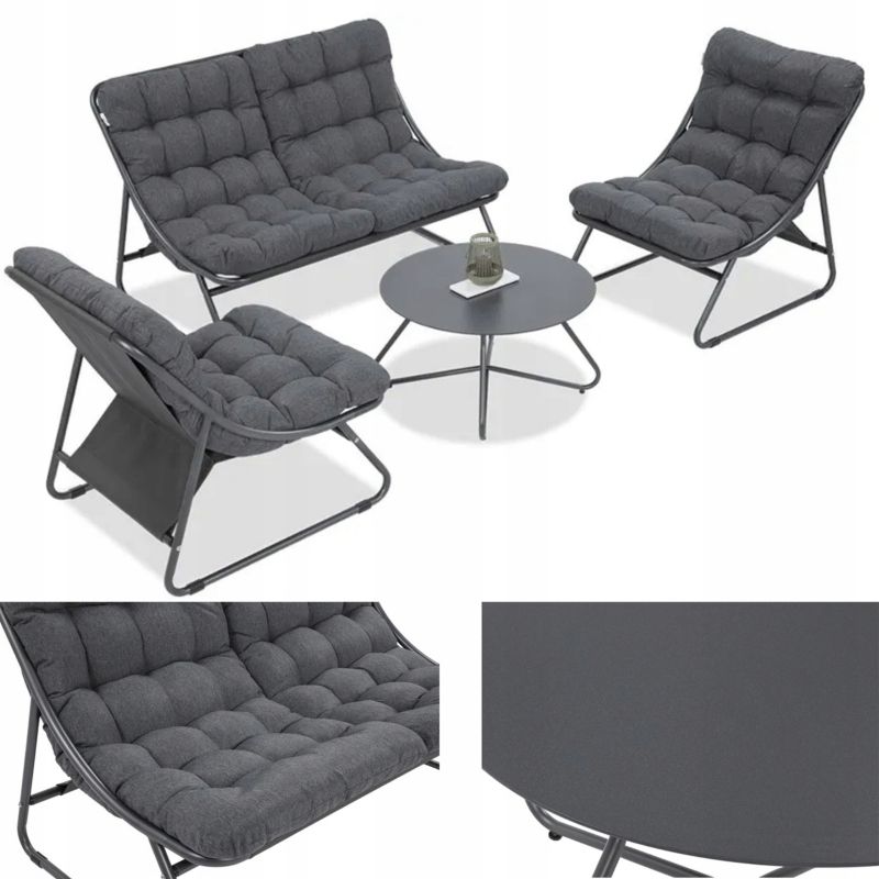 Zestaw Mebli Ogrodowych Komplet VISTA CAFFE Stolik 2x Fotel Sofa Stal Szary 1 szt