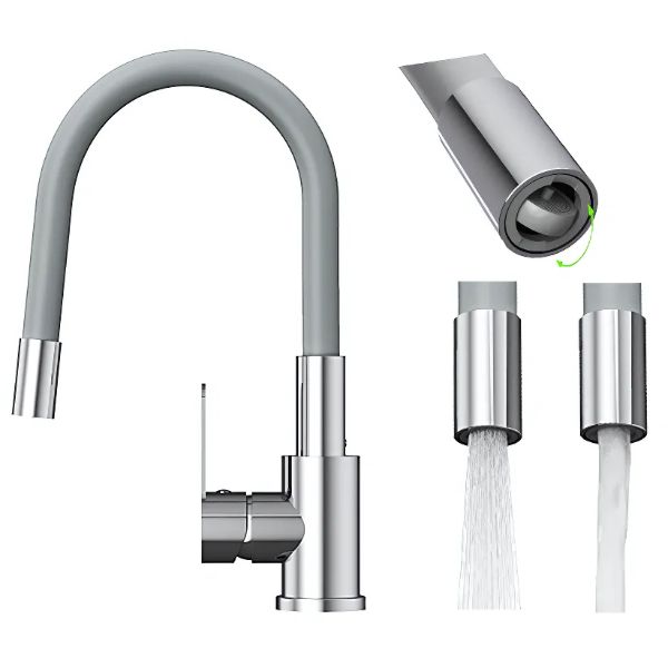 Bateria kuchenna Grado Plus Granitan z elastyczną wylewką szary obrotowy perlator