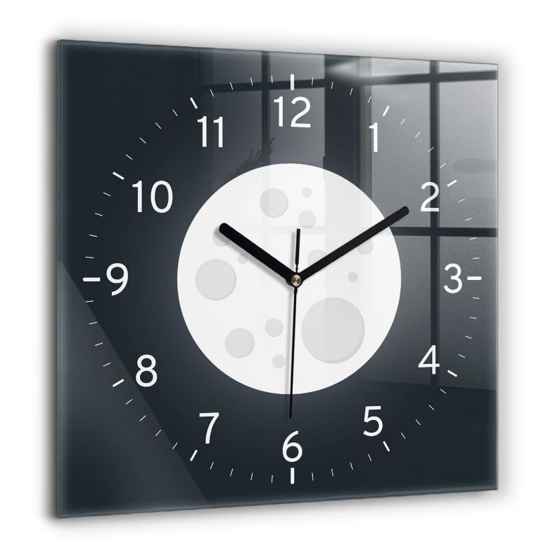 Zegar szklany czarne wskazówki Wallfluent 60x60 cm Pełnia Księżyca 1 szt.