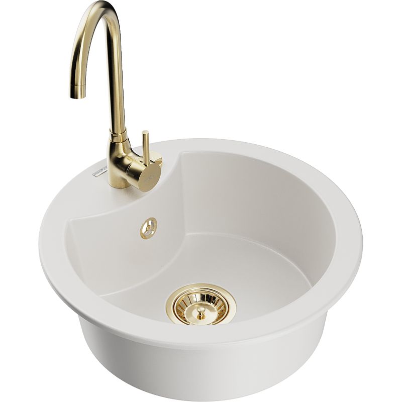 Zlewozmywak granitowy 1-komorowy Mexen Diego z baterią kuchenną Telma czarny nakrapiany - 6512-76-670200-50 1 szt.