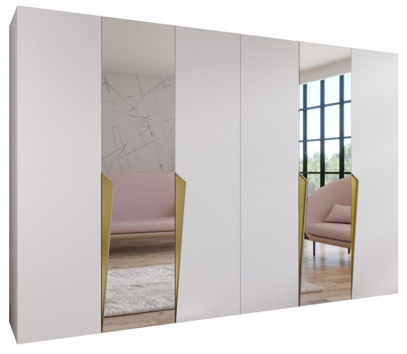 Szafa uchylna z lustrem otwierana Abiks PIANO 2 300 (2x150) wys 202 cm Biały + Złoty 1 szt