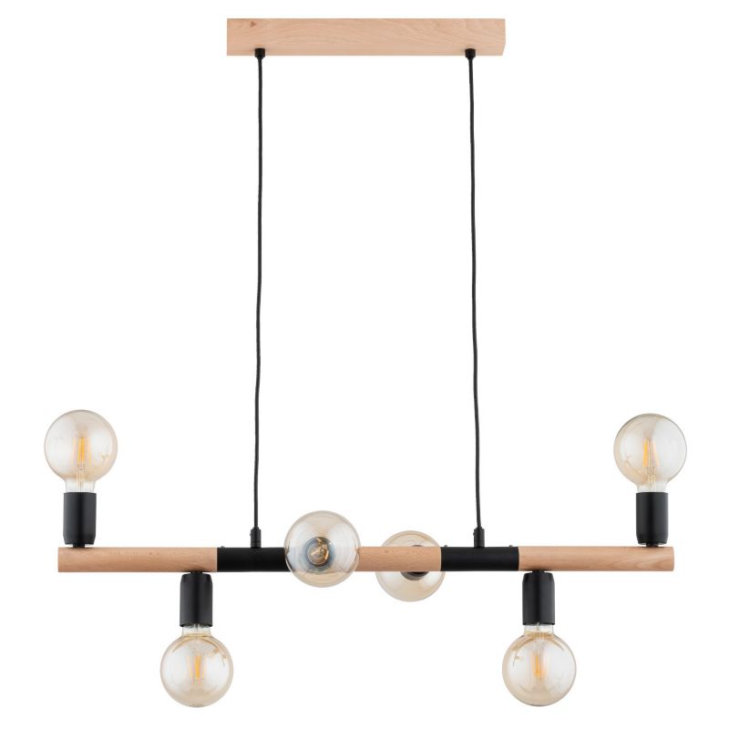Lampa wisząca Alfa Lido 3353 jasne drewno-czarna nad stół 6xE27 x 15W 1 szt.