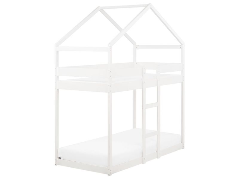 Łóżko piętrowe dziecięce domek drewniane 90 x 200 cm białe Labatut 1 szt.