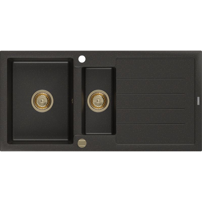 Zlewozmywak wpuszczany Mexen Andres 1,5-komorowy czarny/złoty metalik 1000x500 mm 6515101510-75-G