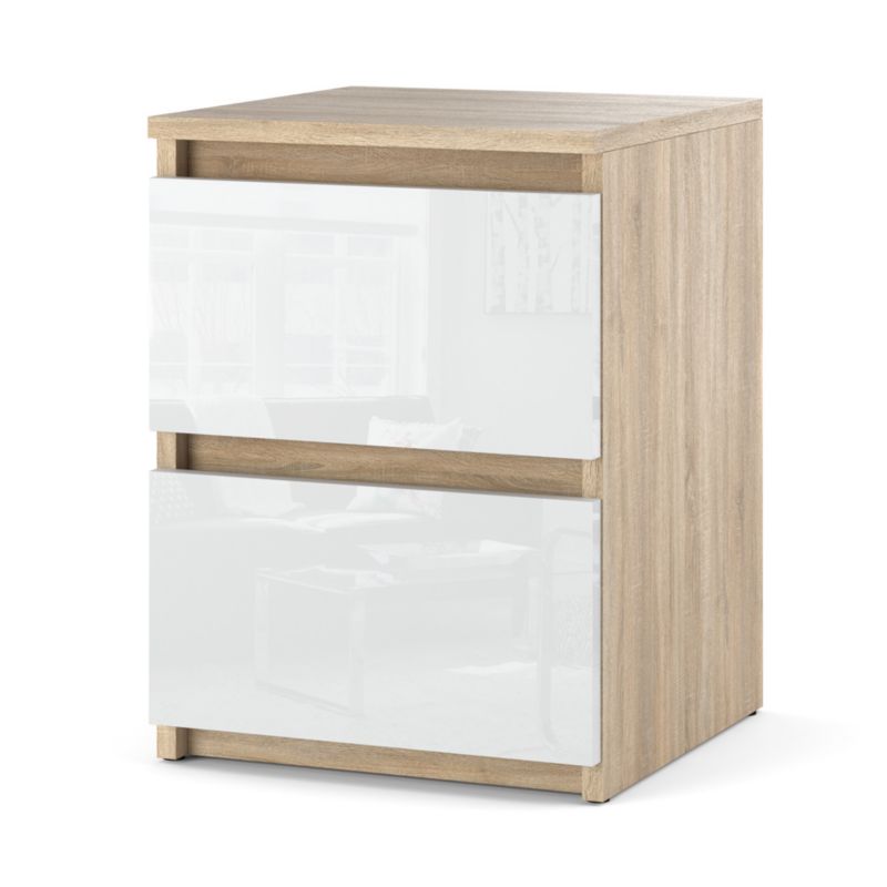 Szafka Nocna Hurtownia-Mebli Szuflady 2 Hugo 30cm Dąb Sonoma Biały Połysk 30x30x40 cm 1szt.