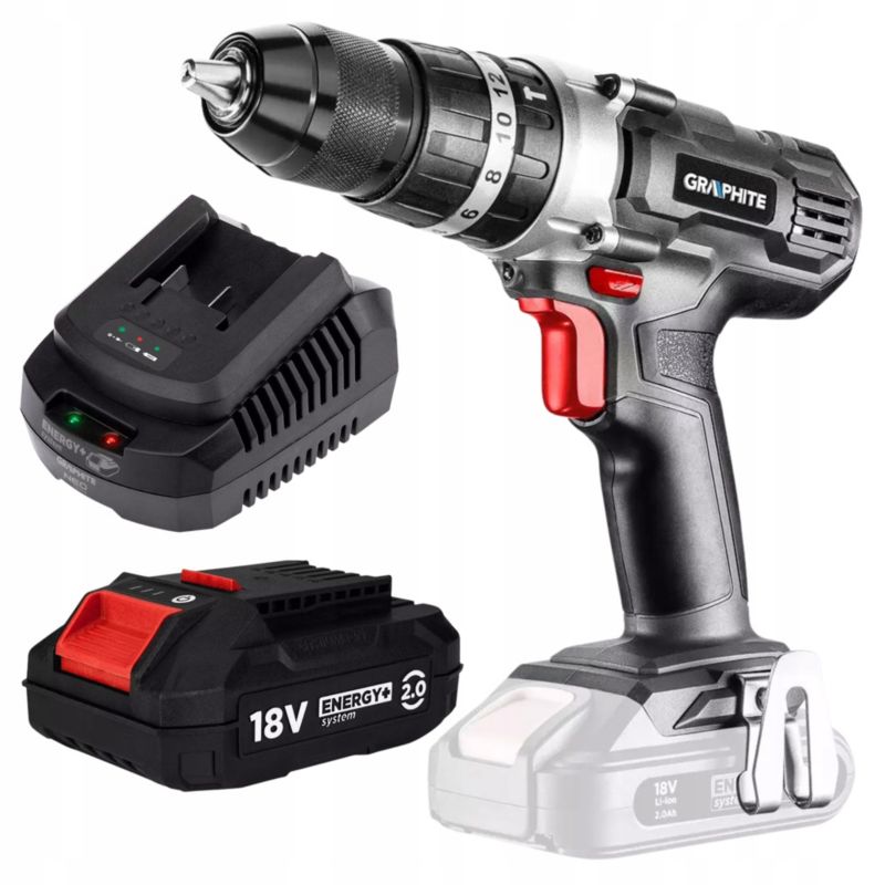 Wiertarko-wkrętarka z akumulatorem 2 Ah i ładowarką GRAPHITE z udarem 1 kpl