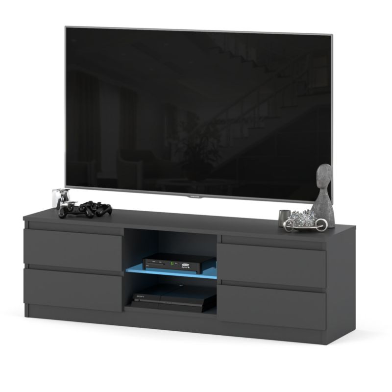 Komoda RTV Hurtownia-Mebli Szuflady 4 RTV Quattro 138 138cm Szary Mat Szary Mat 138x35x45 cm 1szt.