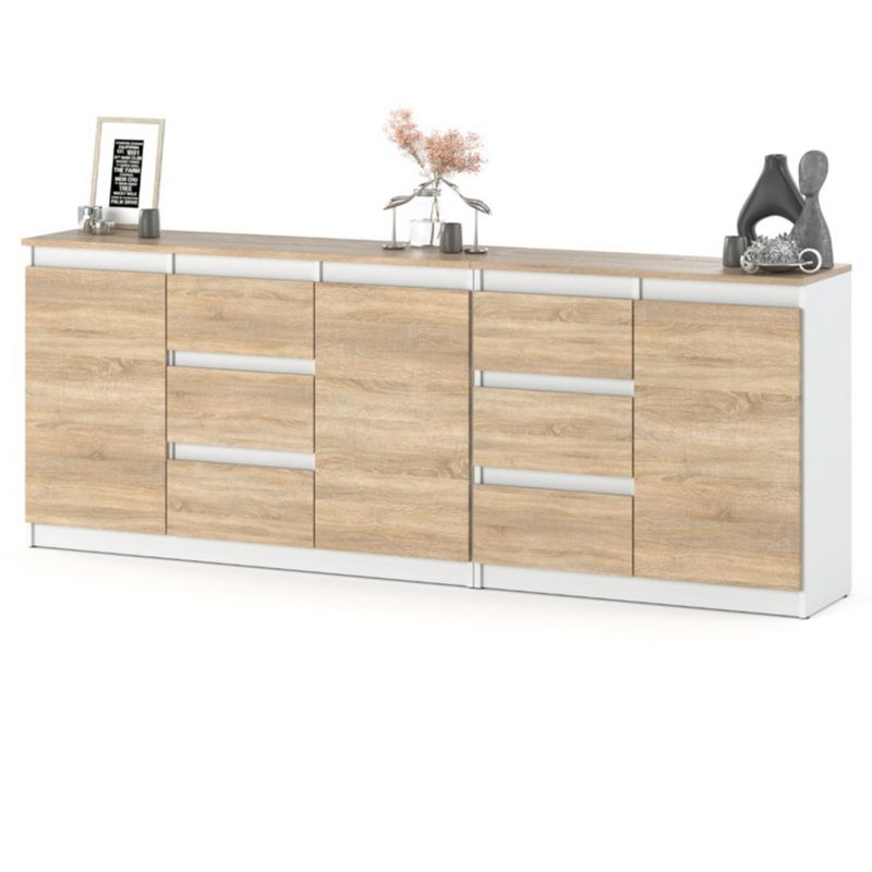 Komoda Hurtownia-Mebli Szuflady 6 Best Agnes Plus 200cm Biały Mat Dąb Sonoma 200x35x75 cm 1szt.