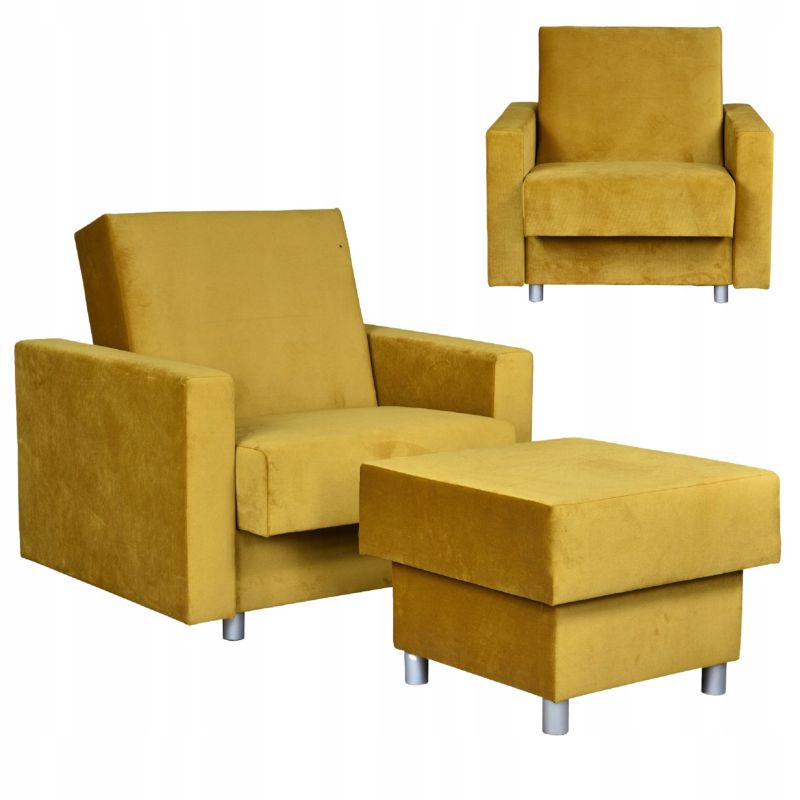 Fotel do salonu rozkładany z podnóżkiem pojemnikiem Family Meble Alicja musztardowy 1szt