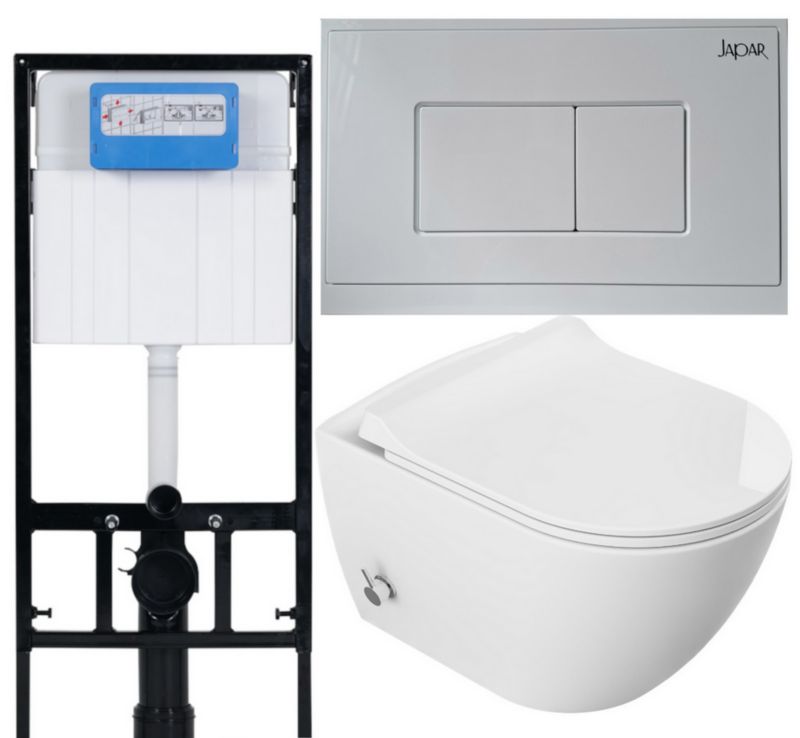 Zestaw WC Domotechnika z funkcją bidetu Rimless 51x36x32,5cm z baterią i stelażem Slim 1szt