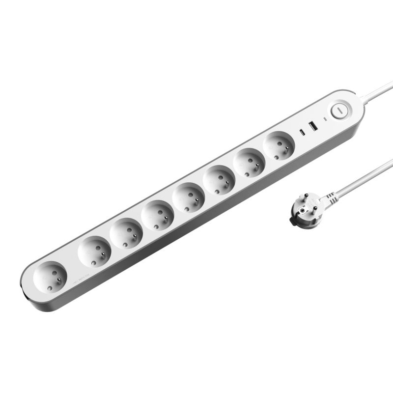 Przedłużacz mieszkaniowy Jacobsen 8 gniazd z uziemieniem + USB 1,5 m biało/szary