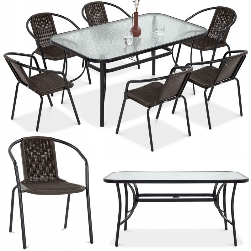 Zestaw Mebli Jadalnianych Focus Garden Ogrodowych Simple Stół 150x90cm 6 Krzeseł Brązowy 1 szt