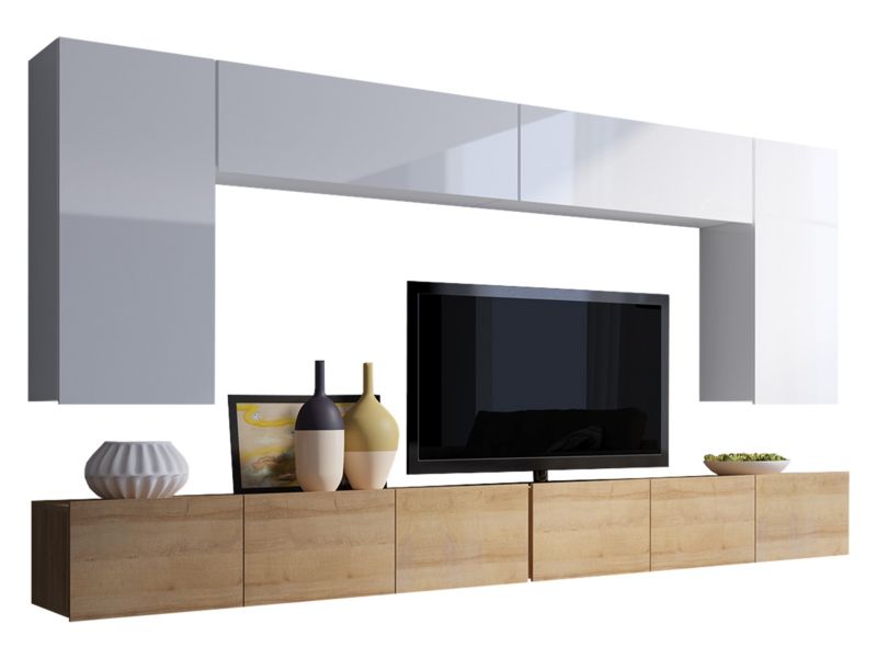 Meblościanka MIRJAN 24 Calabrini XIII dąb złoty / biały + biały połysk 1 kpl.