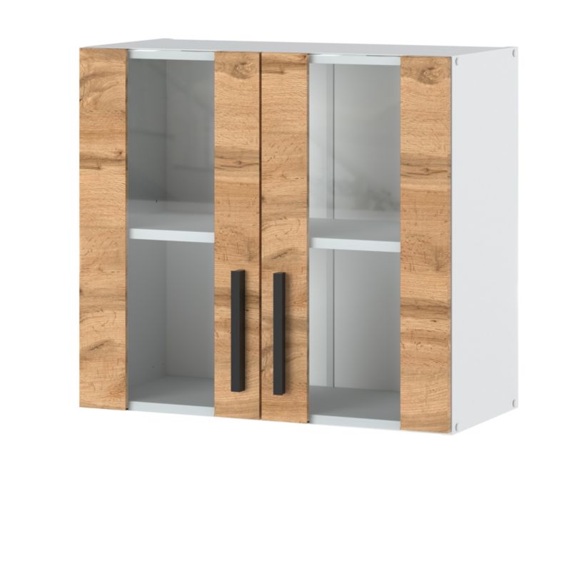 Szafka Kuchenna Hurtownia-Mebli Wisząca Blanka górna W80 Witryna 80cm Biały Mat Dąb Wotan 80x30x60 cm 1szt.