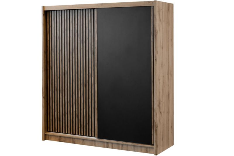 Szafa przesuwna Bettso Nevada 203 cm z drążkami do sypialni dąb wotan czarny 1szt.