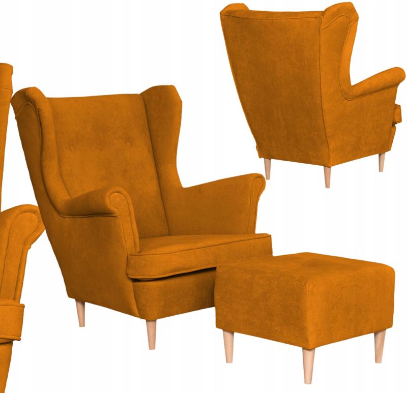 Fotel uszak do salonu z podnóżkiem Family Meble Hunter musztardowy 1szt