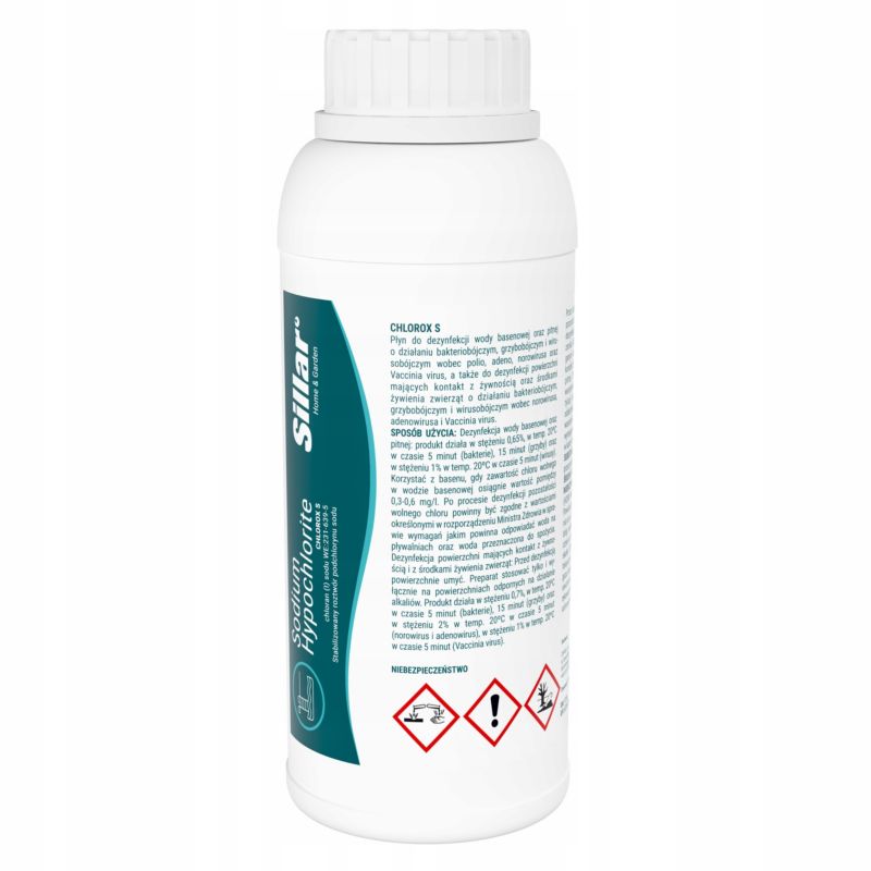 Podchloryn sodu 16,7%, Sillar, chlor w płynie, do dezynfekcji basenów, powierzchni, 1L, 1szt
