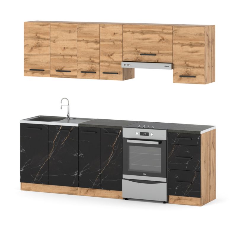 Zestaw Kuchenny Hurtownia-Mebli Z Blatem Kuchnia Mokka 240cm Dąb Wotan Dąb Wotan/San Sebastian 240x47x145 cm 1szt.