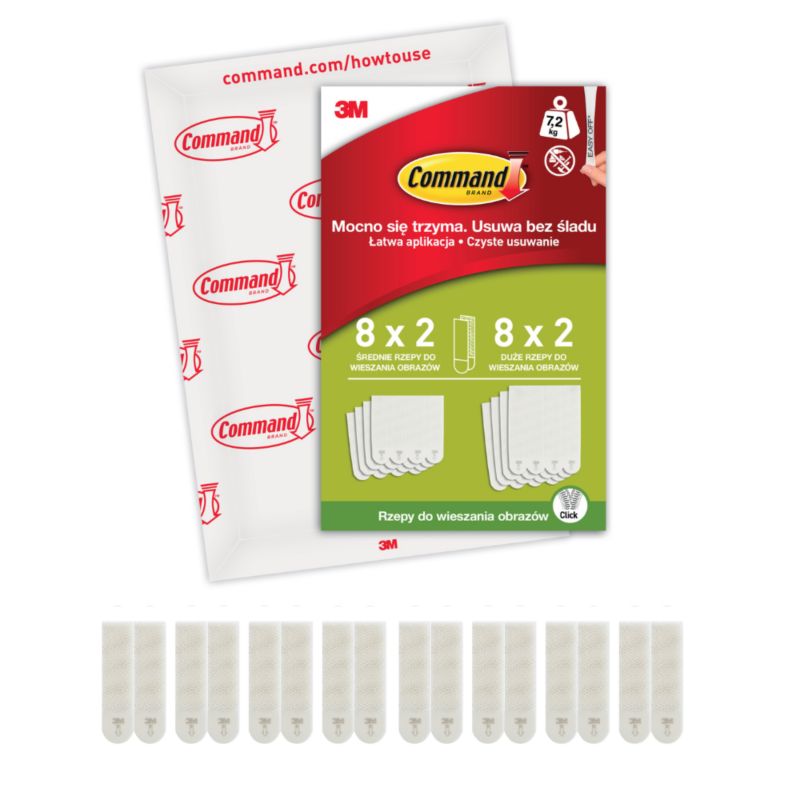 Rzepy do wieszania obrazów Command małe białe 8 par