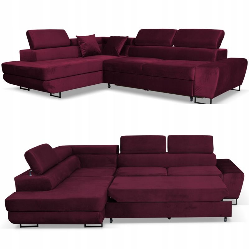 Sofa kanapa do salonu rozkładany lewy Family Meble Bosso bordo 1szt