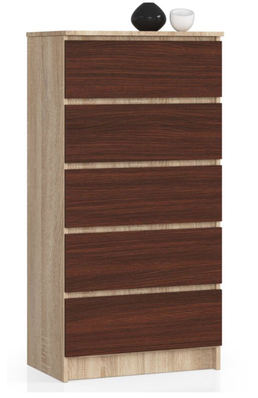 Komoda Akord K60 Dąb Sonoma 60 cm 5 szuflad kolor Wenge mat 60x40x121 cm 1 szt.