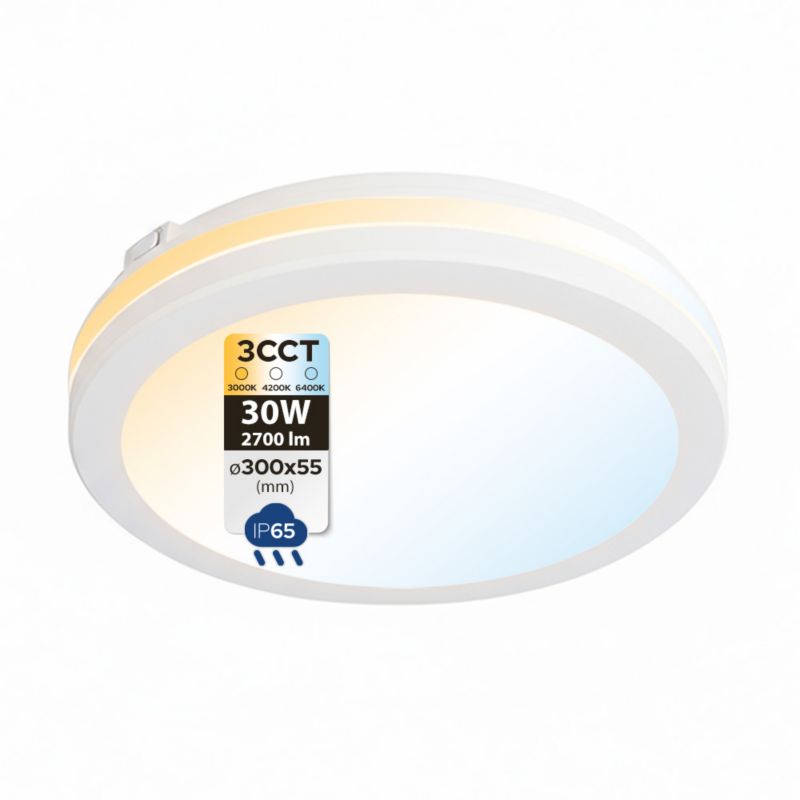 Plafon 30W HOROZ 2700lm, 3CCT, IP65, okrągły, biały 1szt