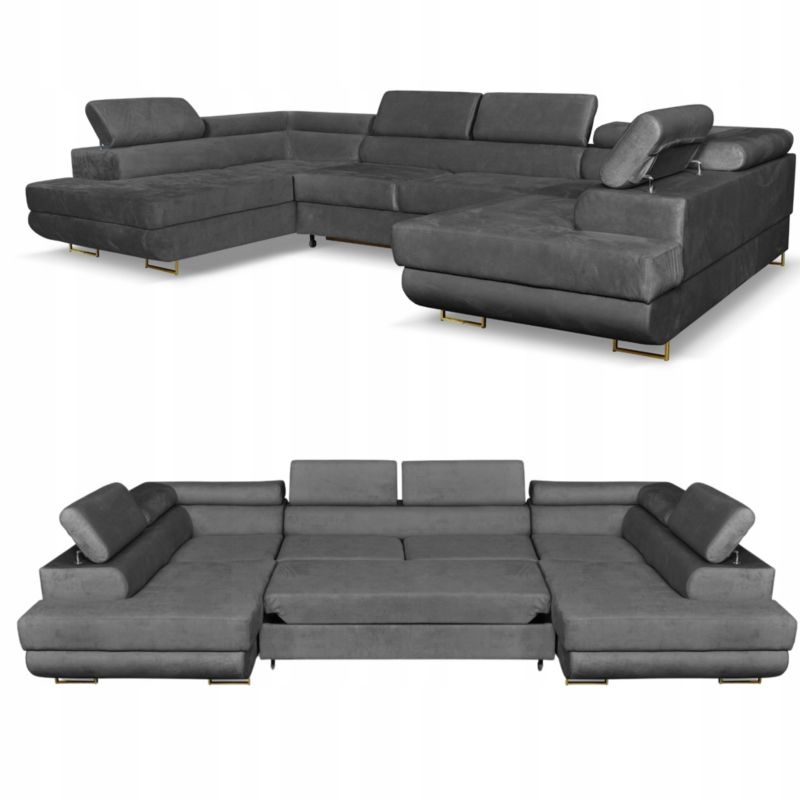 Narożnik do salonu kształt U rozkładany Family Meble Bosso szary 1szt