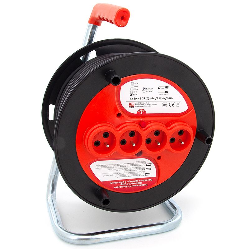 Przedłużacz budowlany bębnowy ELS Elektrotechnika 2OWR420 4x230V IP20, H05RR-F 3x2,5 20M, gumowy, z uziemieniem, 1 szt.