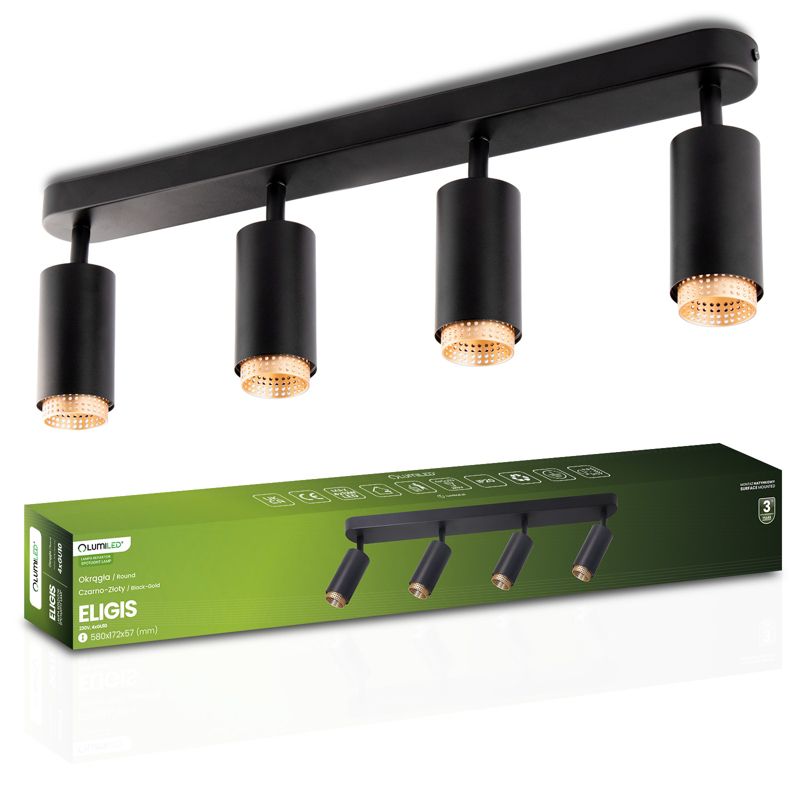 Lampa Sufitowa Lumiled Reflektor LED 4x GU10 Tuba Spot Czarny 1 szt.