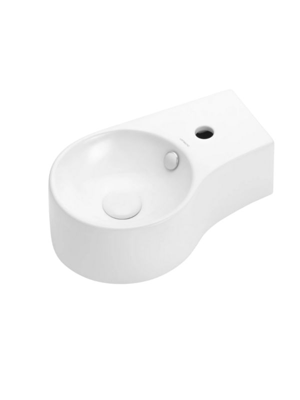 Umywalka ścienna Uptrend ASTER P biały połysk, z otworem na baterię oraz przelewem, prawa 1 szt.