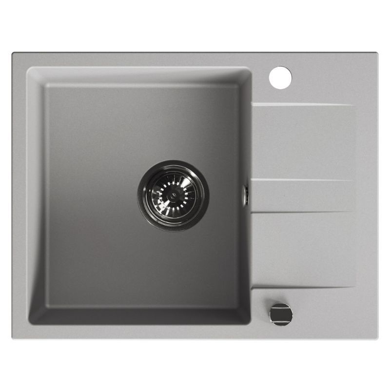 Zlewozmywak granitowy, Kuchinox, Szary, Laut, Jednokomorowy, 44x56cm, z ociekaczem, z syfonem, 1 szt.