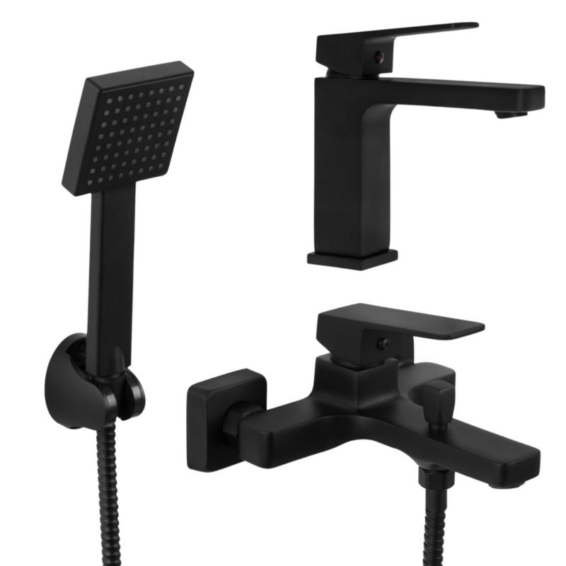 Czarny zestaw baterii SARA - YOKA HOME umywalkowa wannowa słuchawka - 1 szt.