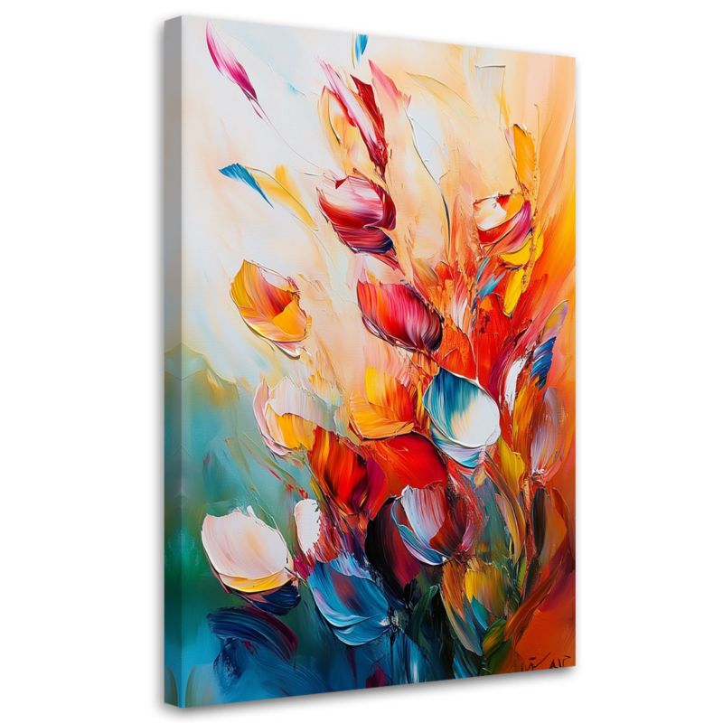 Obraz na płótnie Feeby Kolorowe Kwiaty Efekt Farby Olejnej 70x100cm 1szt