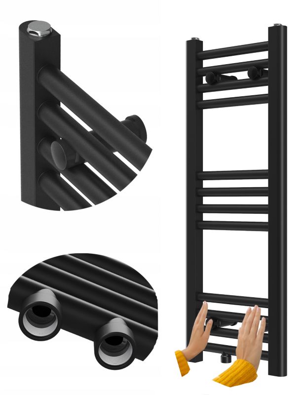 Grzejnik Łazienkowy Granitan Raven 80/30cm Czarny Kaloryfer Drabinkowy 1kpl.