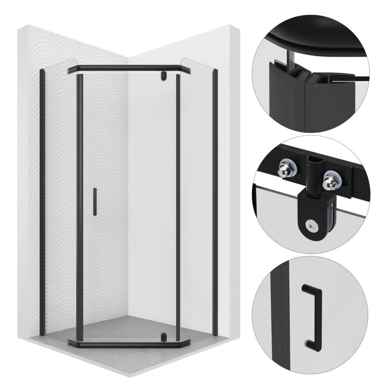 Kabina prysznicowa 80x80 pięciokątna uchylna NEPER SEVANTE czarna 1 szt.