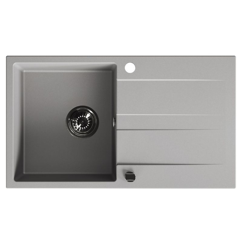 Zlewozmywak granitowy, Kuchinox, Szary, Laut, Jednokomorowy, 44x76cm, z ociekaczem, z syfonem, 1 szt.