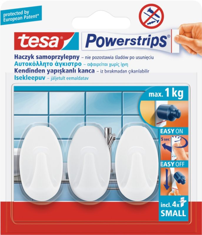 Haczyk samoprzylepny owalny Tesa mały biały