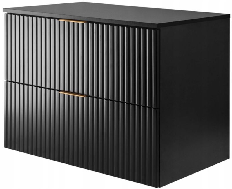 Wisząca Szafka Łazienkowa Furnidea 80 cm z blatem czarny mat ryflowana 2 szuflady Flow 1 szt.