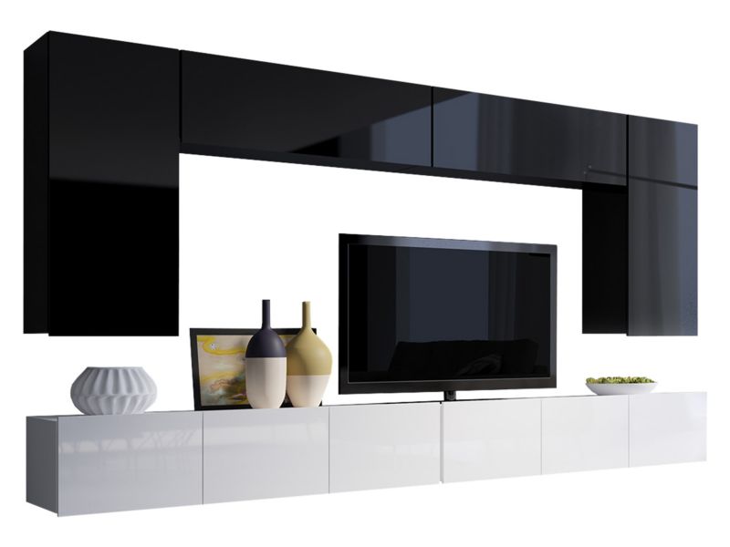 Meblościanka MIRJAN 24 Calabrini XIII czarny + czarny połysk / biały + biały połysk 1 kpl.