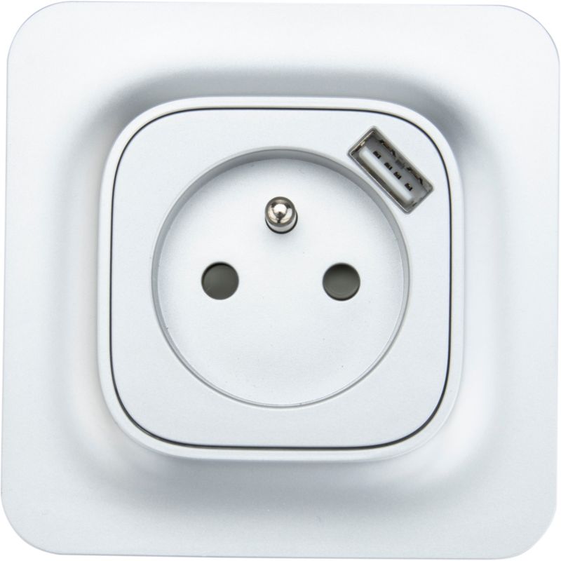 Gniazdo pojedyncze USB Jacobsen Kennet z uziemieniem srebrne