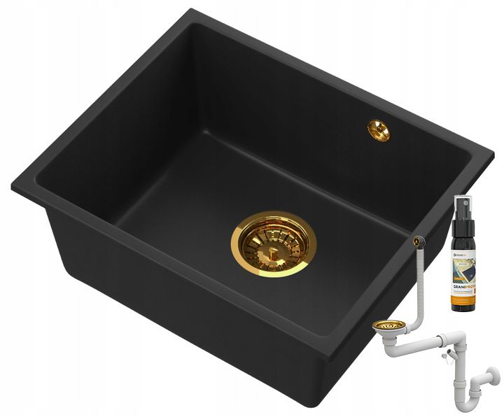 Zlewozmywak Granitowy Jednokomorowy Zlew Podblatowy Granitan Manado 50 Syfon Gold 1 kpt.