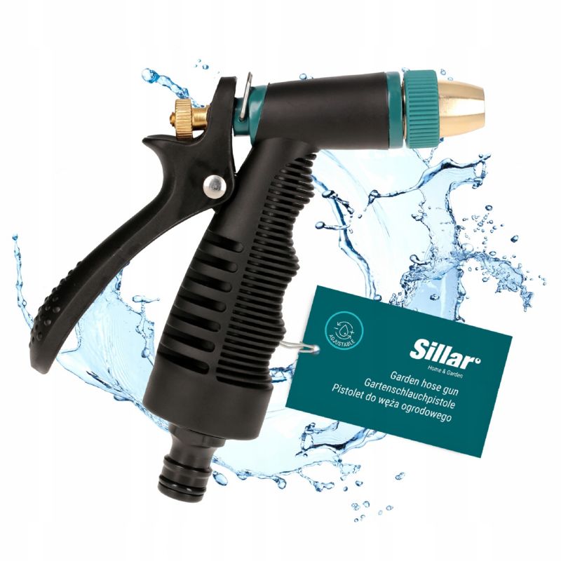 Pistolet do węża ogrodowego, Sillar, zraszacz ogrodowy, z mosiężną dyszą, do podlewania, 1szt