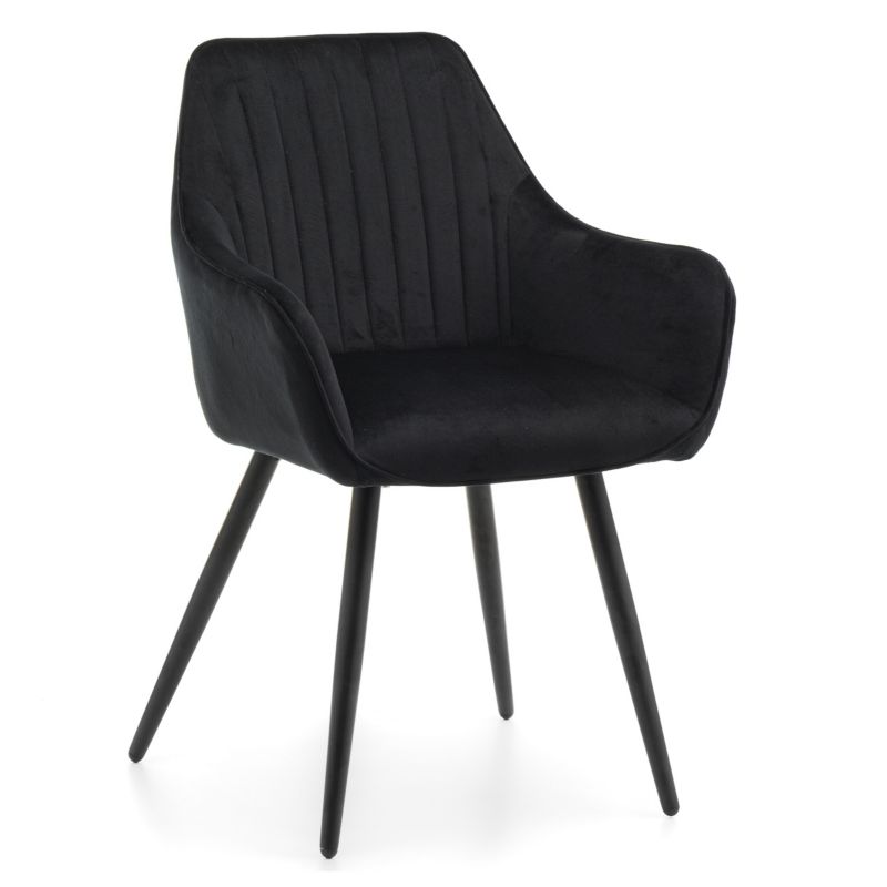 Krzesło tapicerowane New Home PASSO czarne pikowane welurowe z podłokietnikami 1 szt.