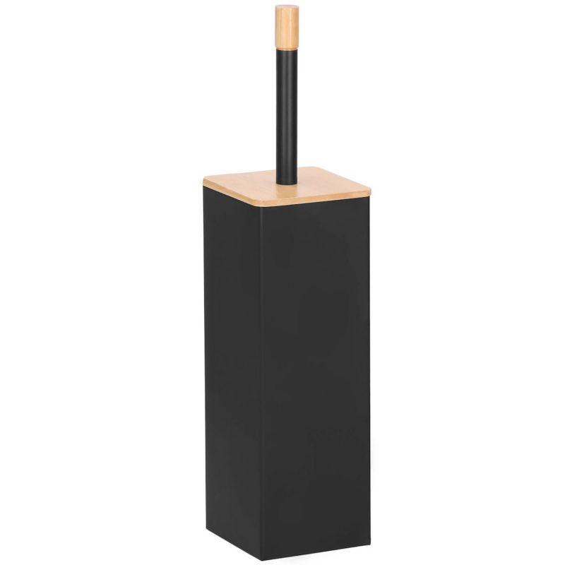 Szczotka WC z pojemnikiem metalowym bambusowa Springos toaletowa czarno-brązowa 1 szt.