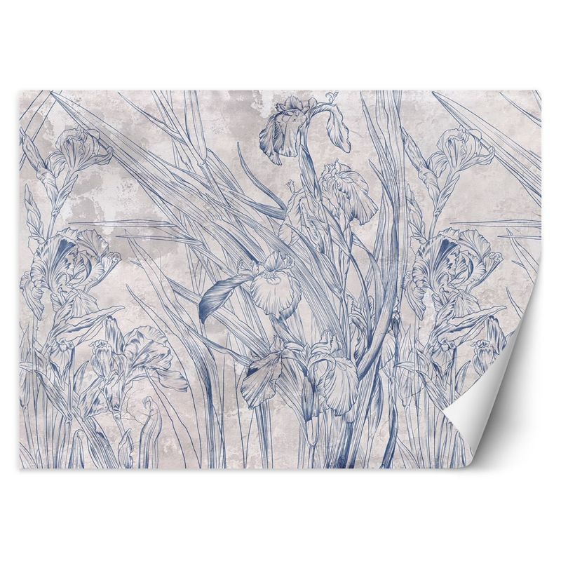 Fototapeta Feeby Niebieskie kontury liście i kwiaty 254x184 1 szt