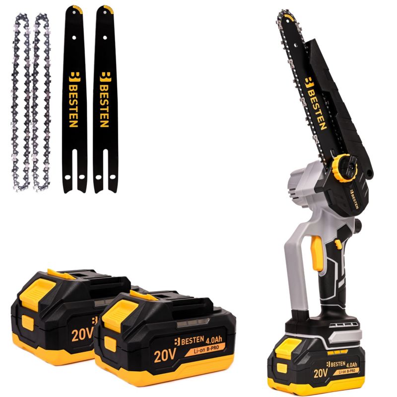 Piła łańcuchowa akumulatorowa BESTEN BE0002894 8 cali bezszczotkowa 20 V, auto-smarowanie, 2 akumulatory, walizka 1 kpl.