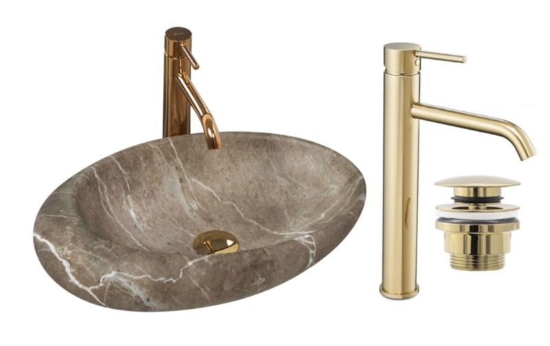 Umywalka nablatowa GTM Design Roxy M2 Beżowa z baterią w zestawie 1 szt.